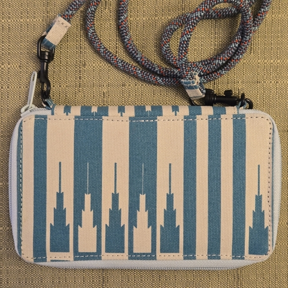 KAVU Go Time Bi-Fold Crossbody Wallet Purse Rope Strap Blue Travel City Scape - Picture 4 of 11